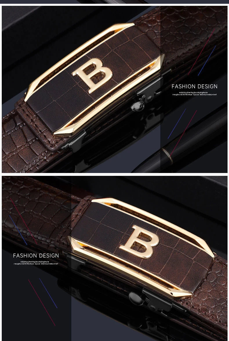 Crocodile Pattern Men’s Belt with Automatic Buckle - Smarsty