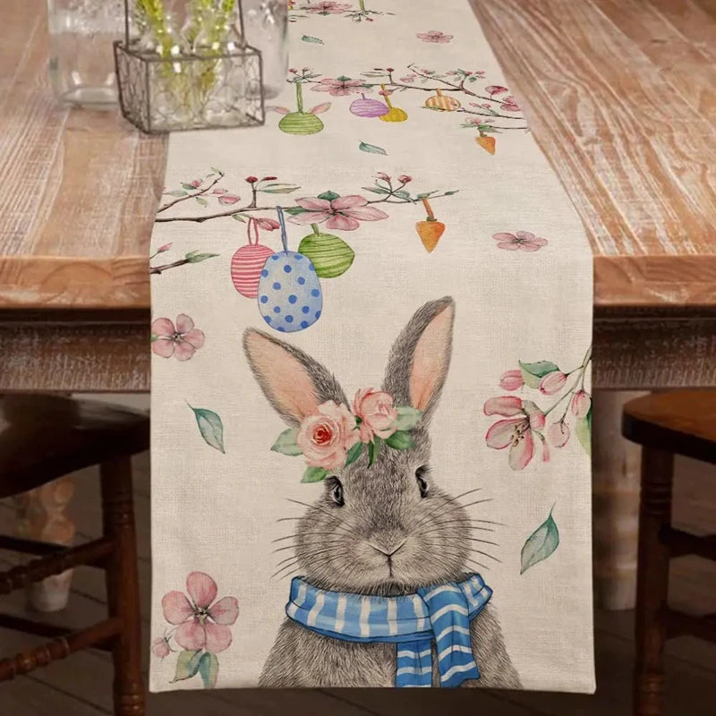 Linen Easter Rabbit Table Runner for Spring Decor - Smarsty