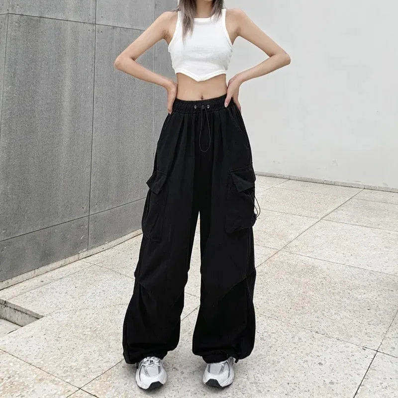 American retro tooling slacks female drape straight beam foot trousers summertime joker loose ins wide-legged pants - Smarsty