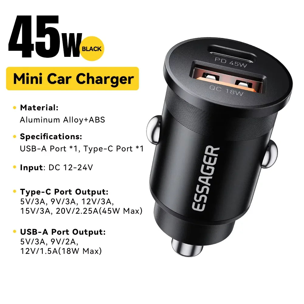 45W Car Charger Dual Port PD TypeC Quick Charge Fast - Smarsty