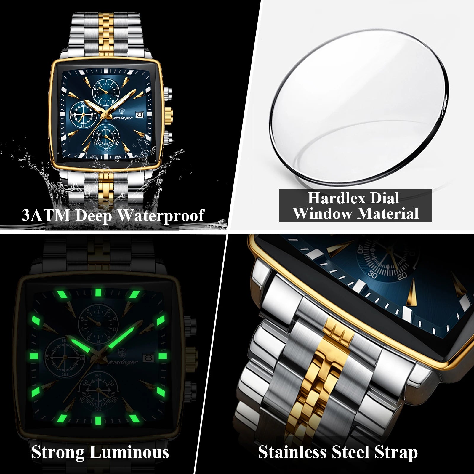 Luminous Waterproof Men's Chronograph Watch with Date - Smarsty