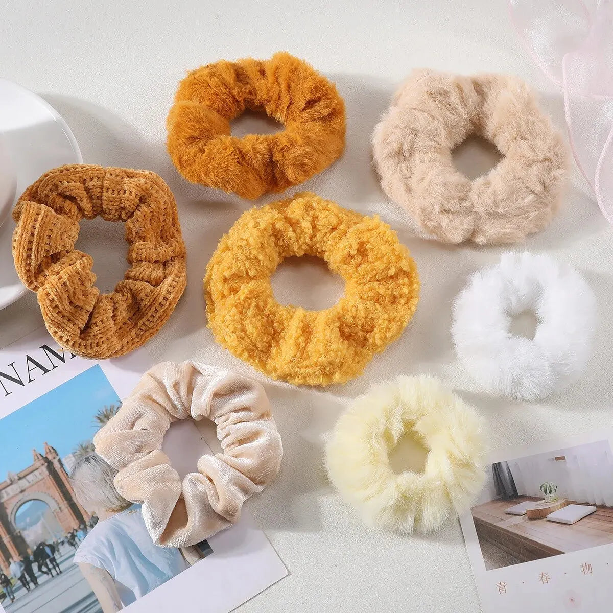 Plush Hair Scrunchies Set Soft Elastic Ponytail Holders - Smarsty