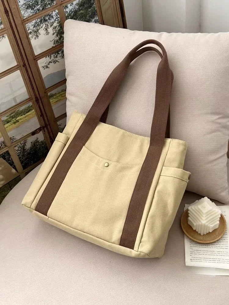 Large Capacity Canvas Tote Shoulder Bag For Work College - Smarsty