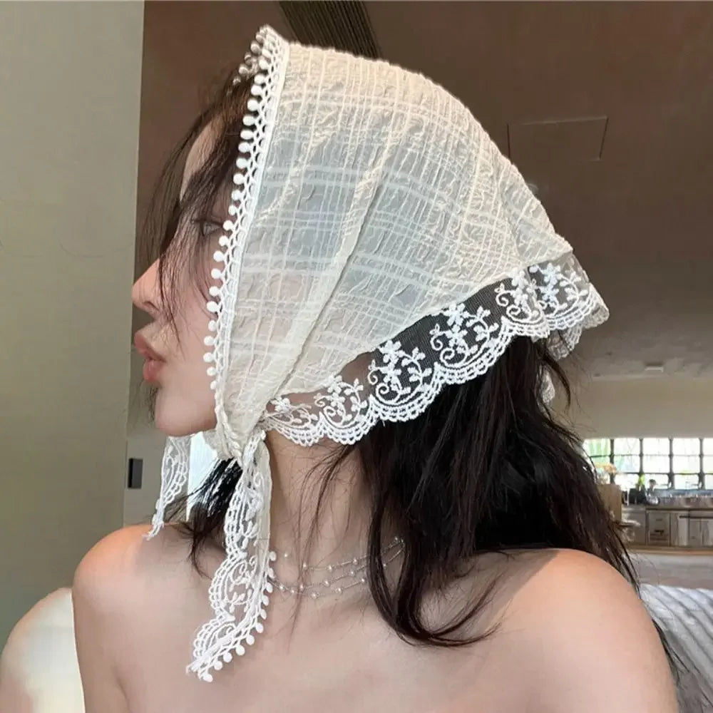 Lace Triangle Scarf Breathable Summer Crochet Headband - Smarsty