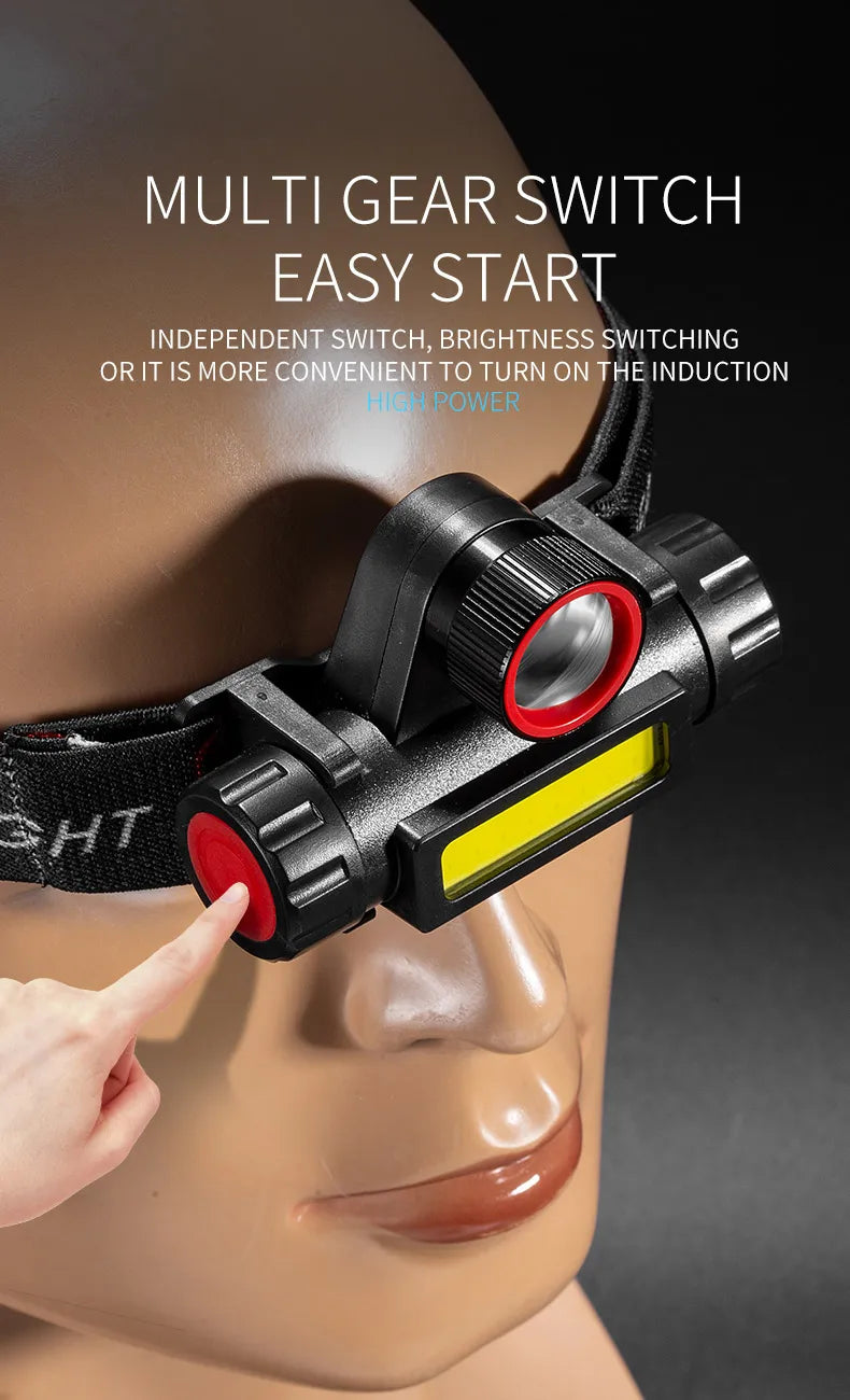 COB LED Headlamp Torch Rechargeable Headwear Flashlight Outdoor Waterproof Camping Fishing Mining Lantern Headlight With Magnet by Smarsty