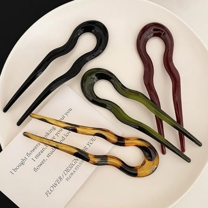 Elegant U-Shaped Hairpin with Mineral Pattern for Women - Smarsty