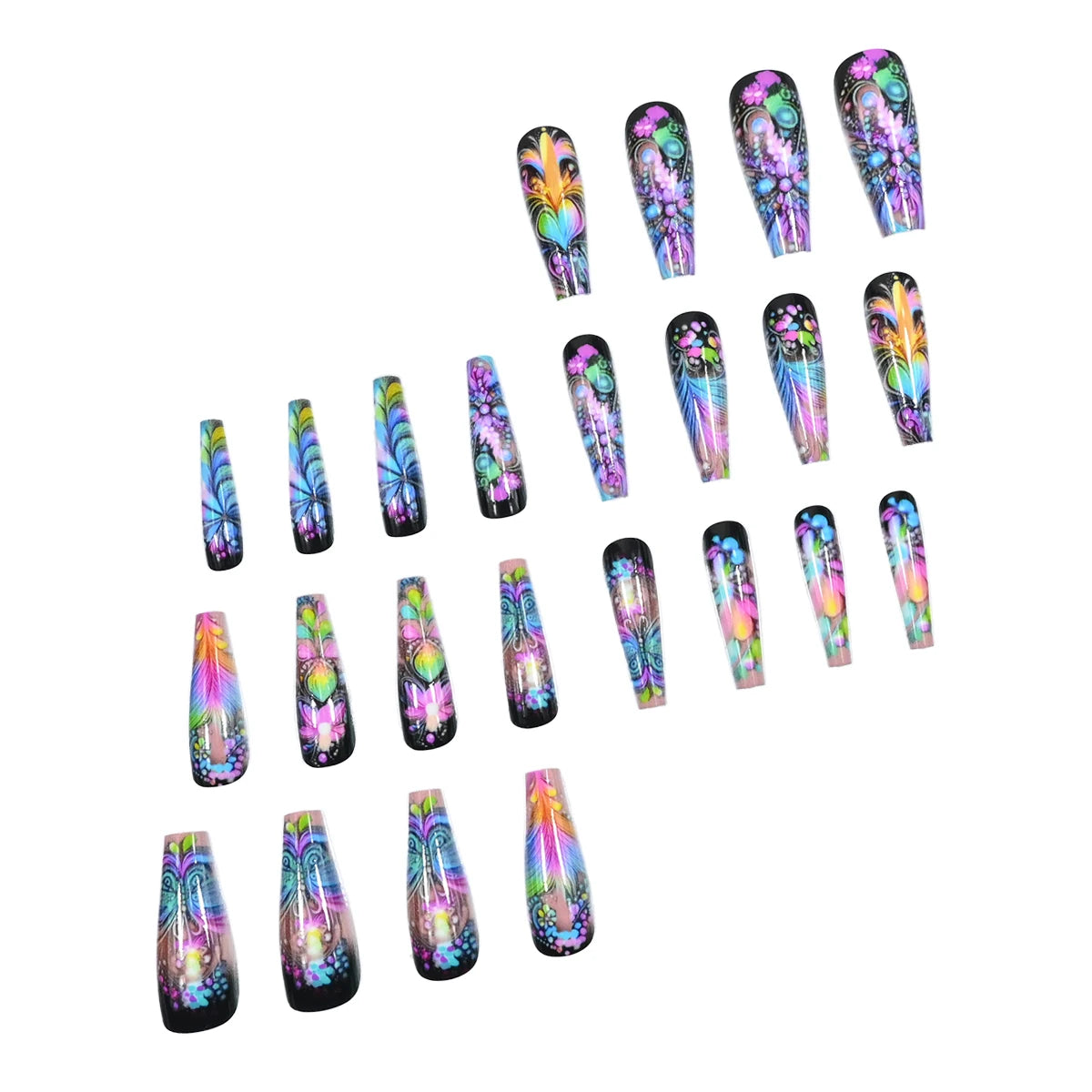 Extra Long Stiletto Black Full Cover Fake Nails - Smarsty