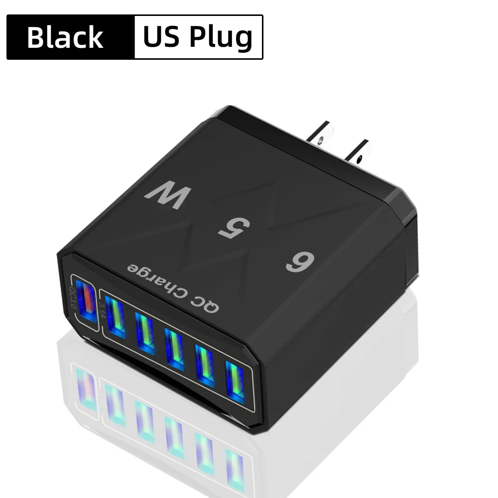 65W 6 Port USB Charger Fast USB QC3.0 Travel Adapter - Smarsty