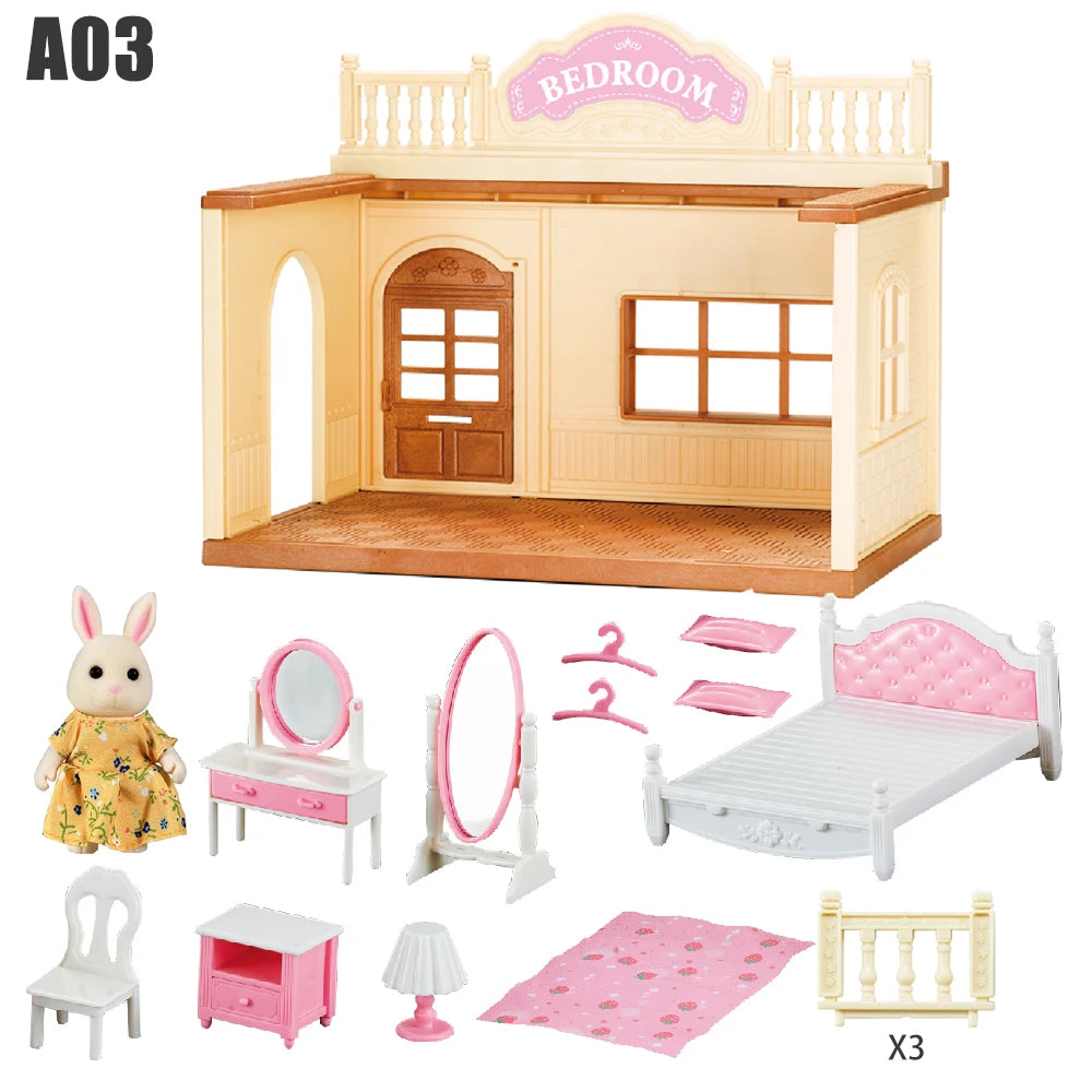 1/12 Dollhouse Furniture Family House Villa Simulate Forest Rabbit Animal Family Miniature Scene Toy Display Furniture Toy Gift by Smarsty