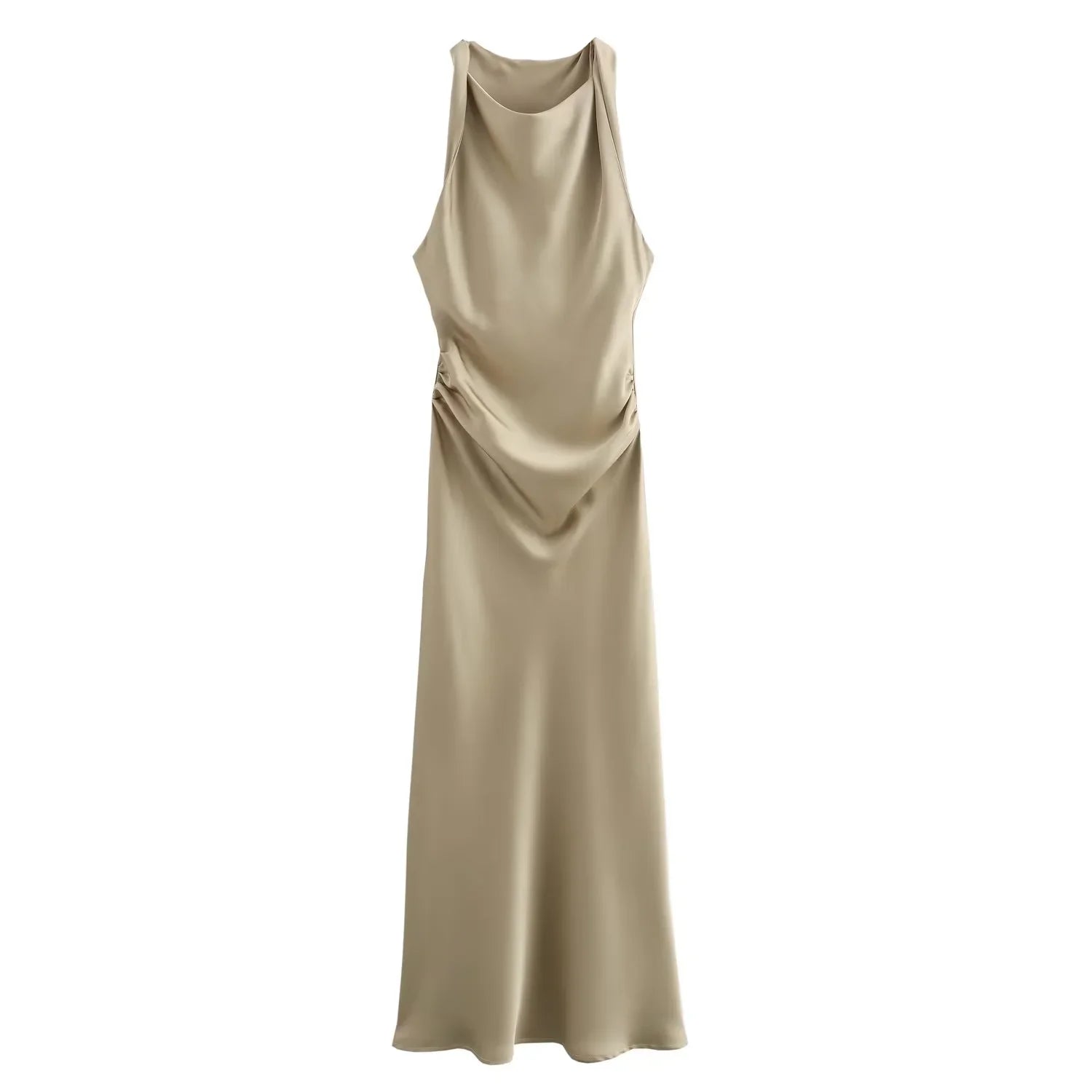 TRAF Satin Long Dresses for Women 2024 Summer Slip Midi Dress Woman Sexy Evening Party Dress Sleeveless Female Elegant Dresses - Smarsty