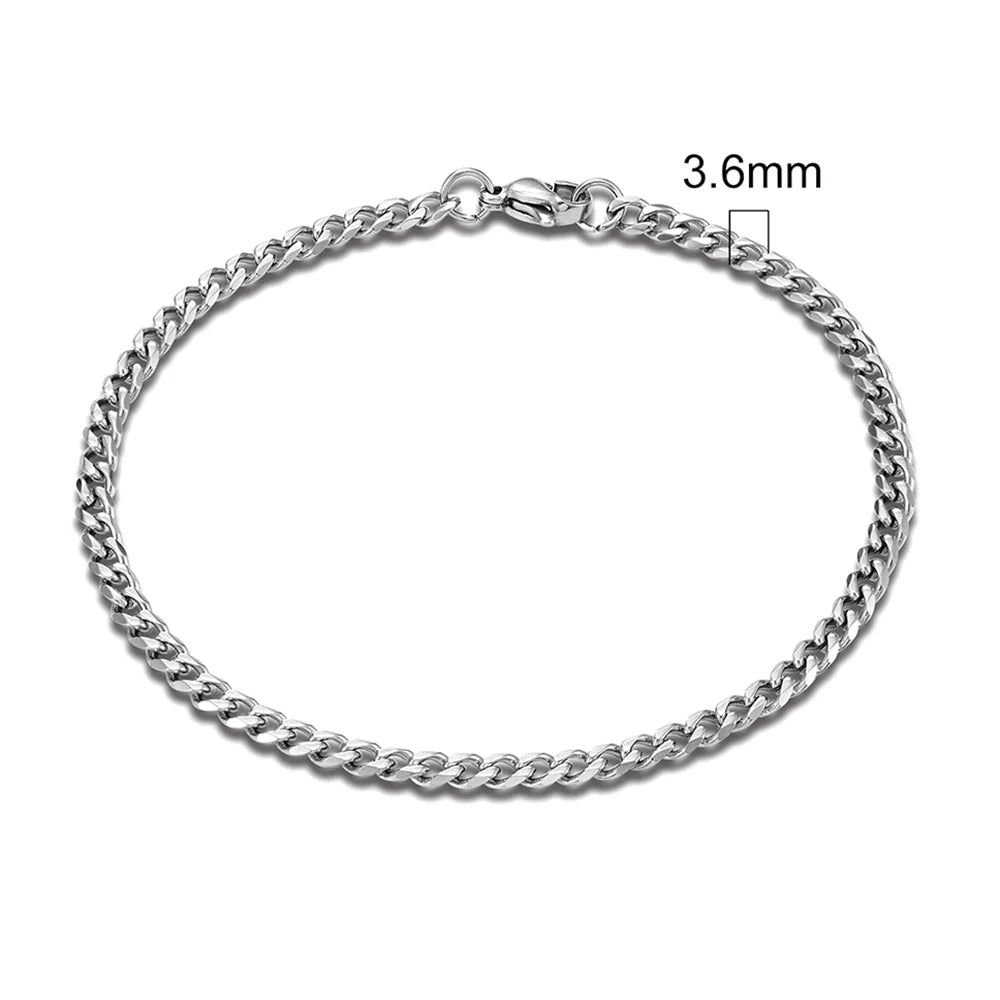 MKENDN 3-11mm Silver Stainless Steel Curb Link Bracelet - Smarsty
