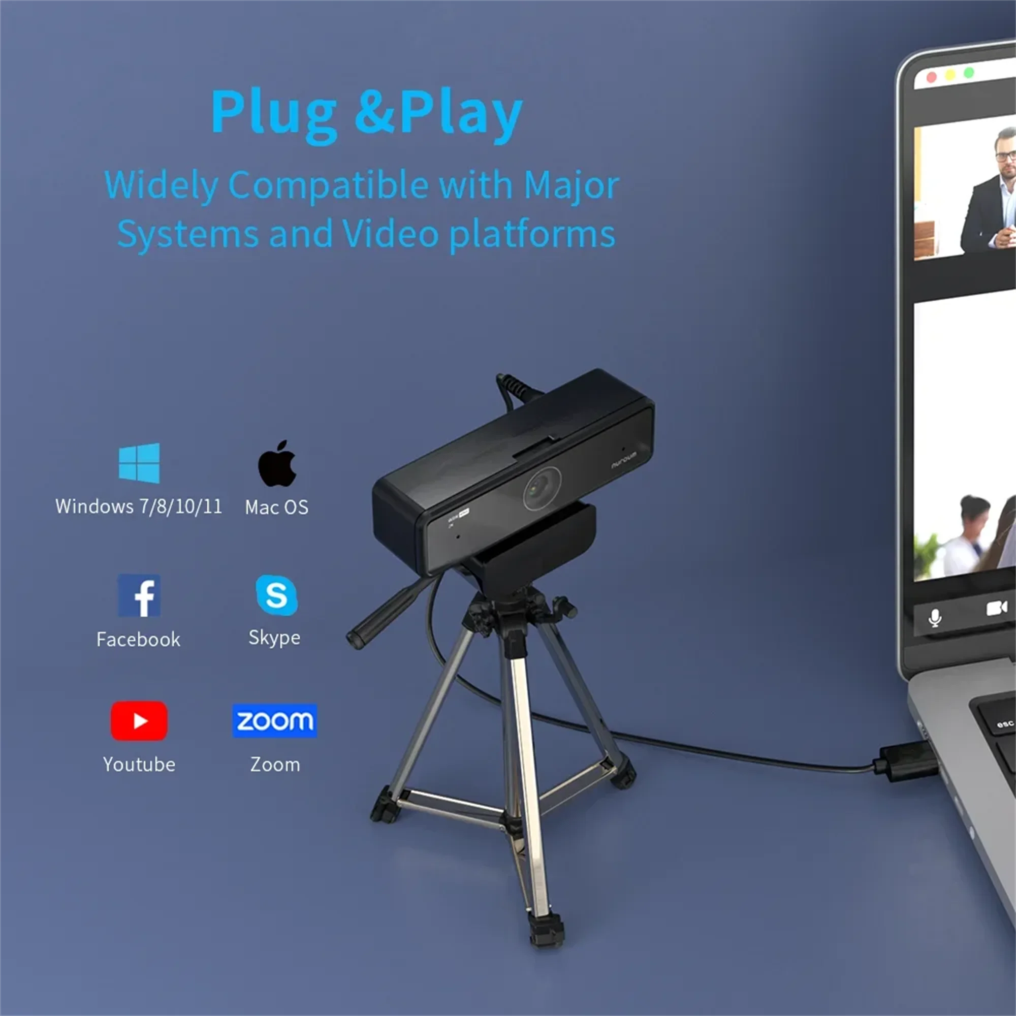 V11 2K Webcam for PC, 1080P 60FPS FHD 90° Web Camera with Microphone&Privacy Cover,USB Plug&Play for Mac/Laptop/Desktop/Computer