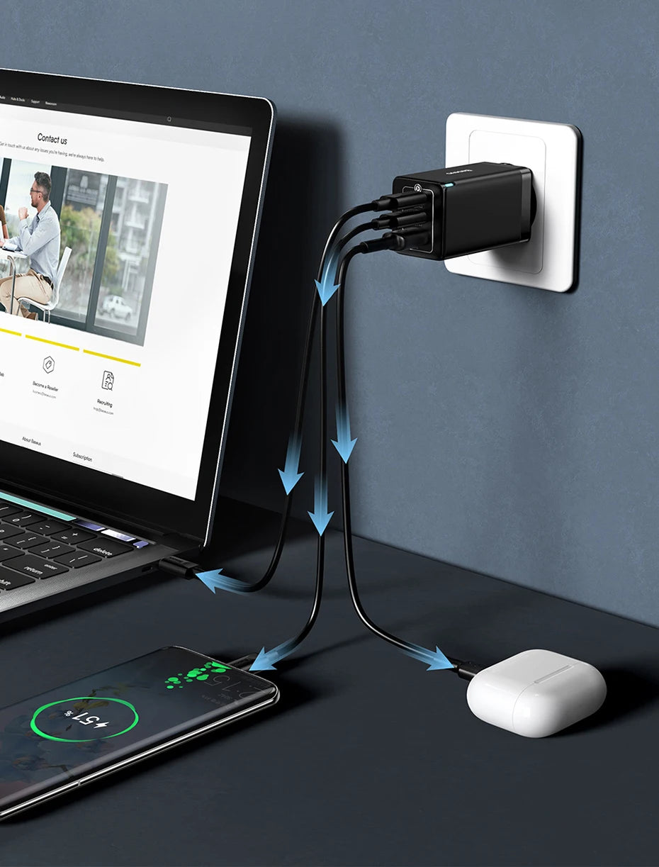 65W GaN USB C Charger Dual Ports Fast Charge Travel - Smarsty