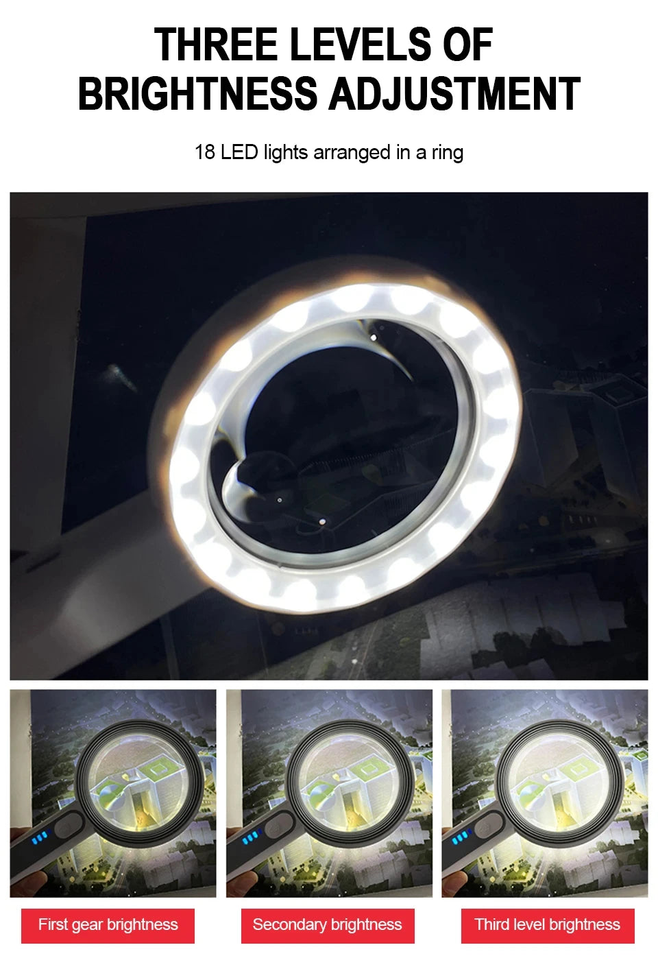Rechargeable Handheld Magnifier with LED Light for Easy Reading - Smarsty