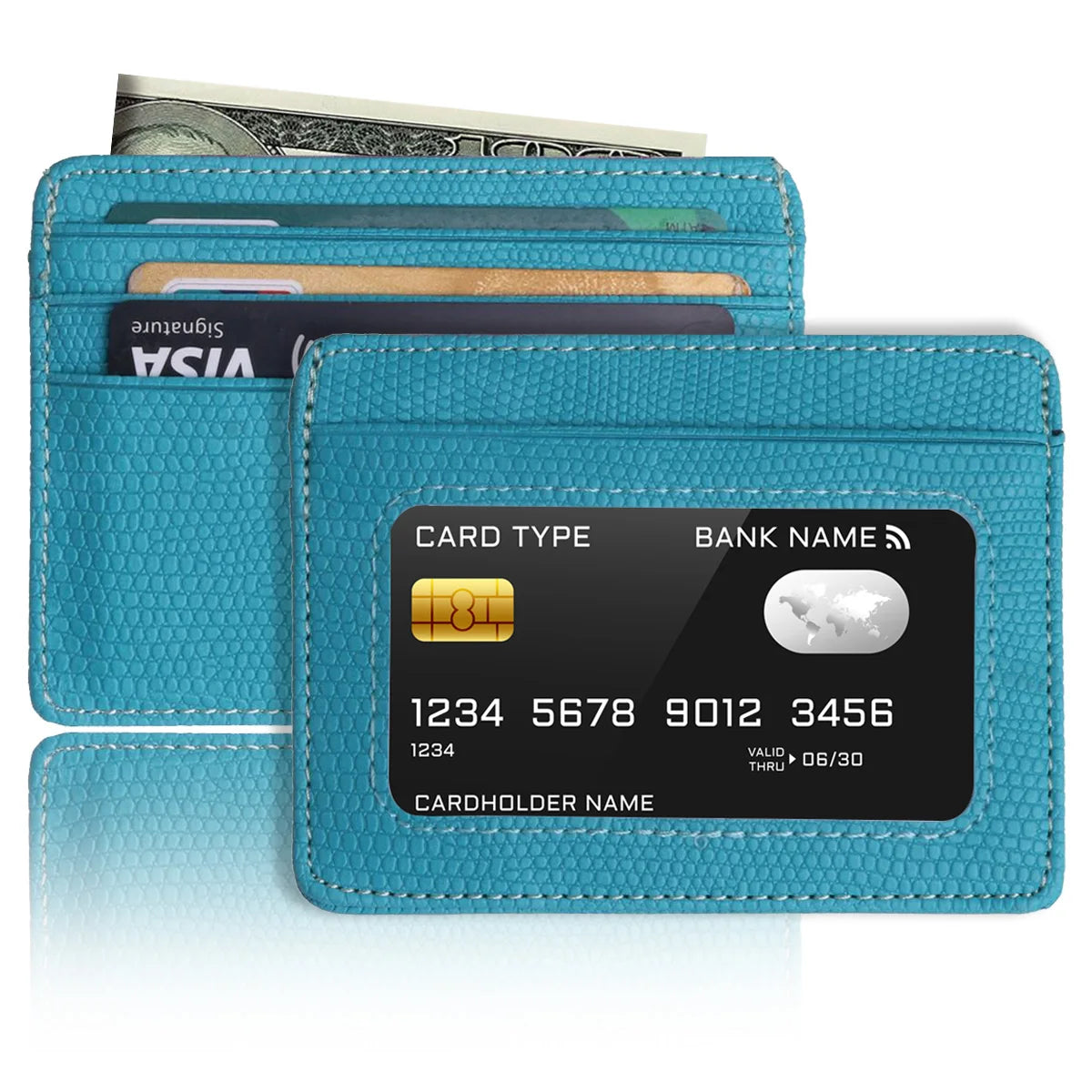 Minimalist Slim Credit Card Holder with Transparent ID Window, Small Leather Card Wallet for Women Men