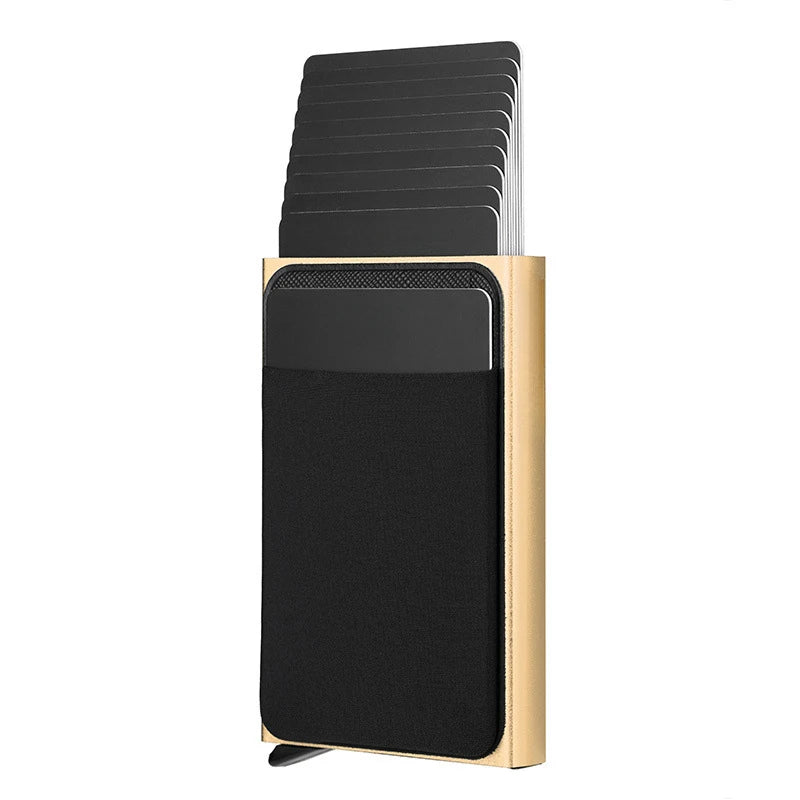 Automatic Flip Card Side Push Card Holder Sleeve Large Capacity 12 Cards Slot Metal Cards Box Men Credit Card Anti-theft Wallets