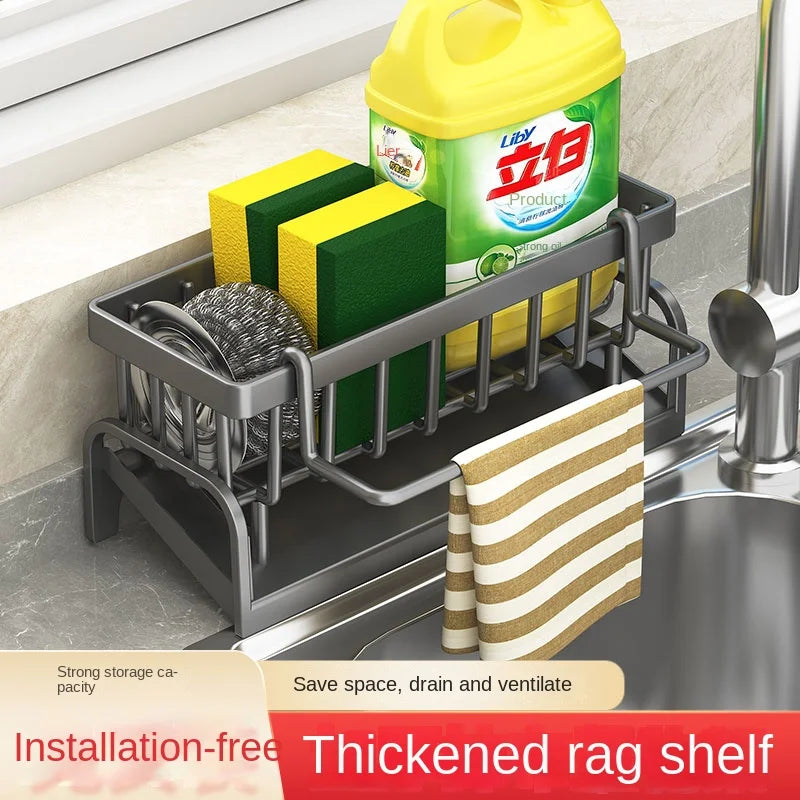 Kitchen Sink Draining Rack with Cleaning Cloth Storage - Smarsty