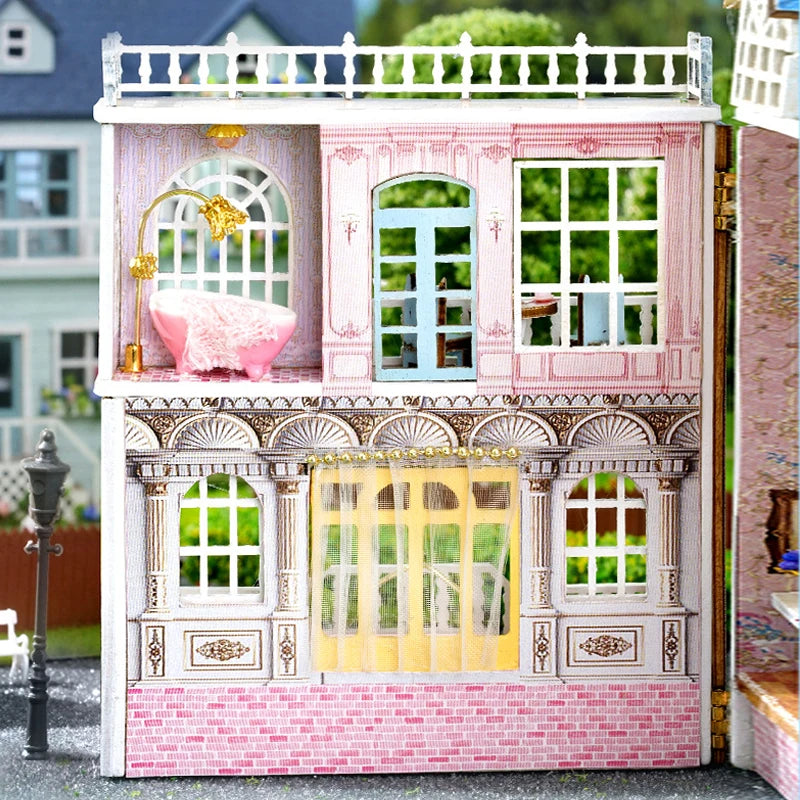 Diy Mini Wooden Dollhouse With Furniture Light Doll House Casa Assembly Model Pink Princess Villa Architecture Kit Toys Birthday by Smarsty