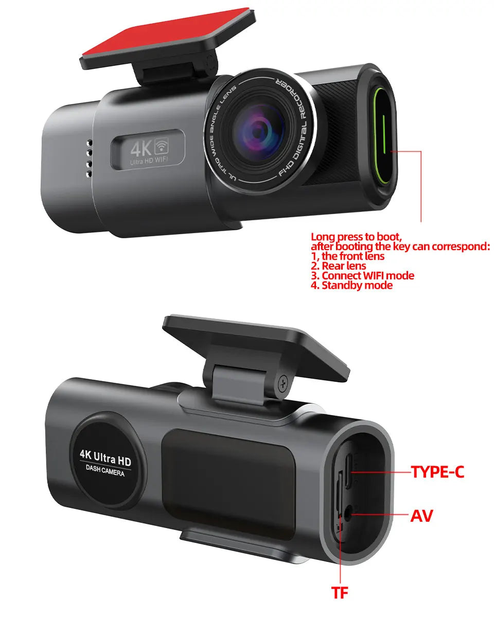 4K Dash Cam Night Vision With GPS Parking And WiFi - Smarsty