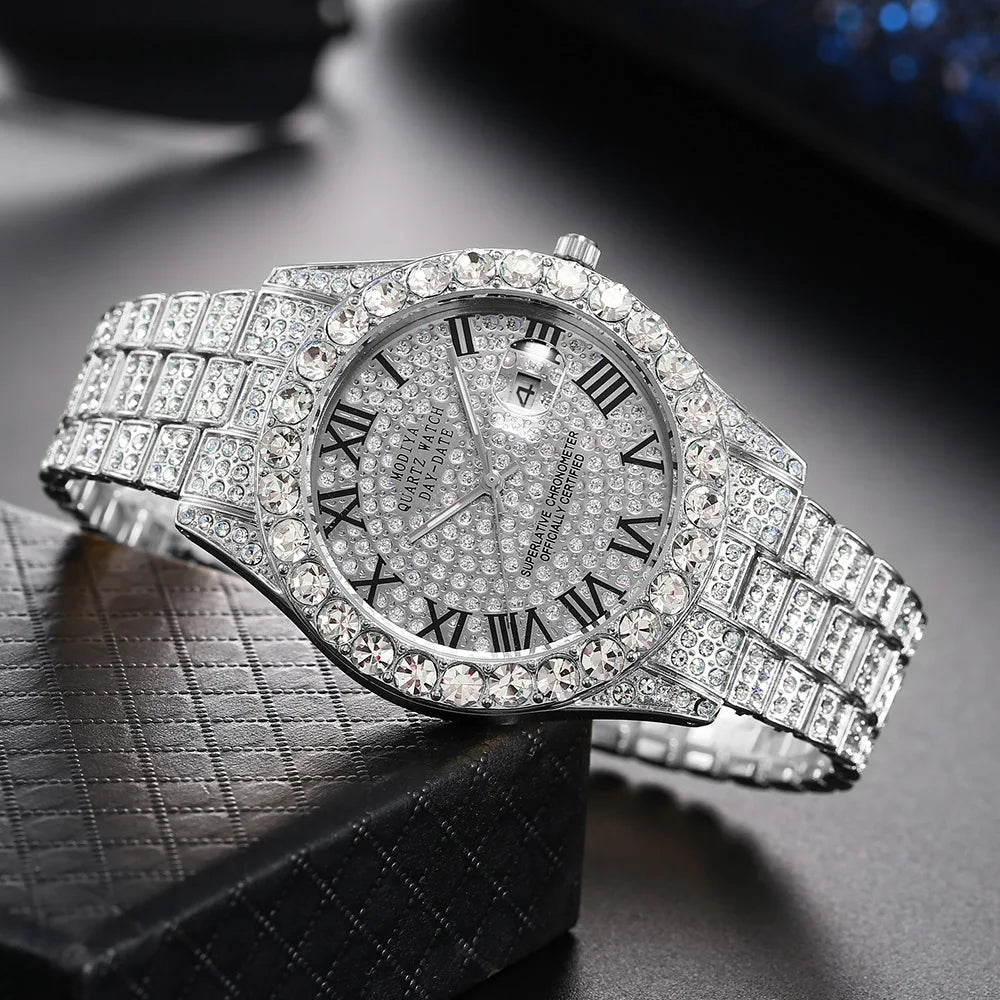 Luxury Men's Quartz Watch with Rhinestone Detail - Smarsty