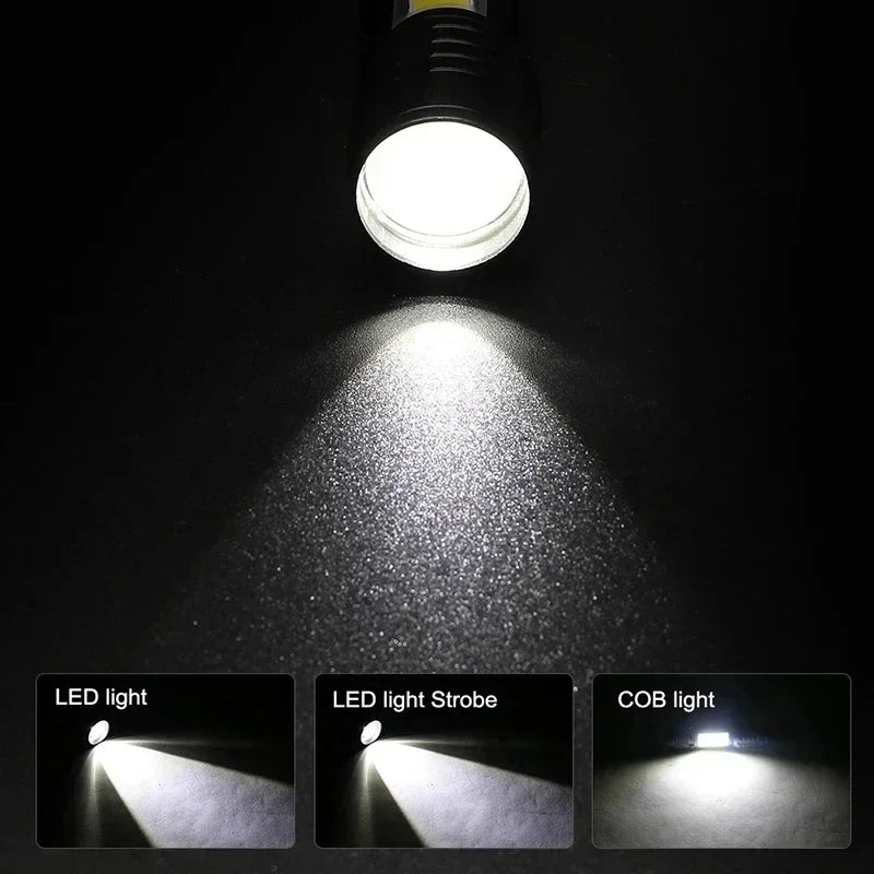 Portable Rechargeable LED Flashlight with Pen Clip Zoomable Waterproof Torch with Side Light Outdoor Camping Emergency Lantern - Smarsty