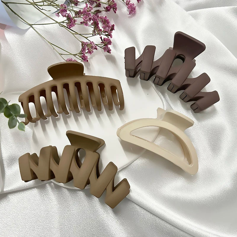 Korean Coffee Beige Acrylic Geometric Hair Claw Clip Large - Smarsty