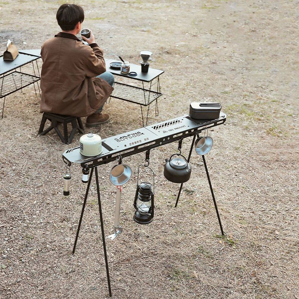 Foldable Camping Tripod Top Plate High Strength Bending Camping Hanging Rack Top Plate with Hanging Hole for BBQ Picnic Hiking by Smarsty
