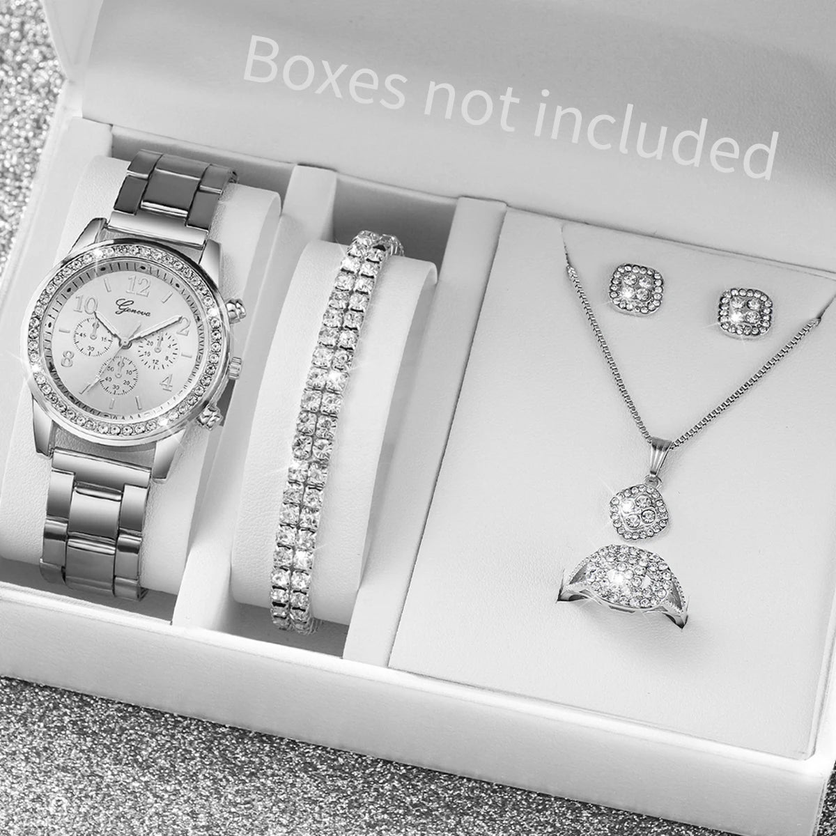 6PCS Women's Rhinestone Quartz Watch Jewelry Set - Smarsty