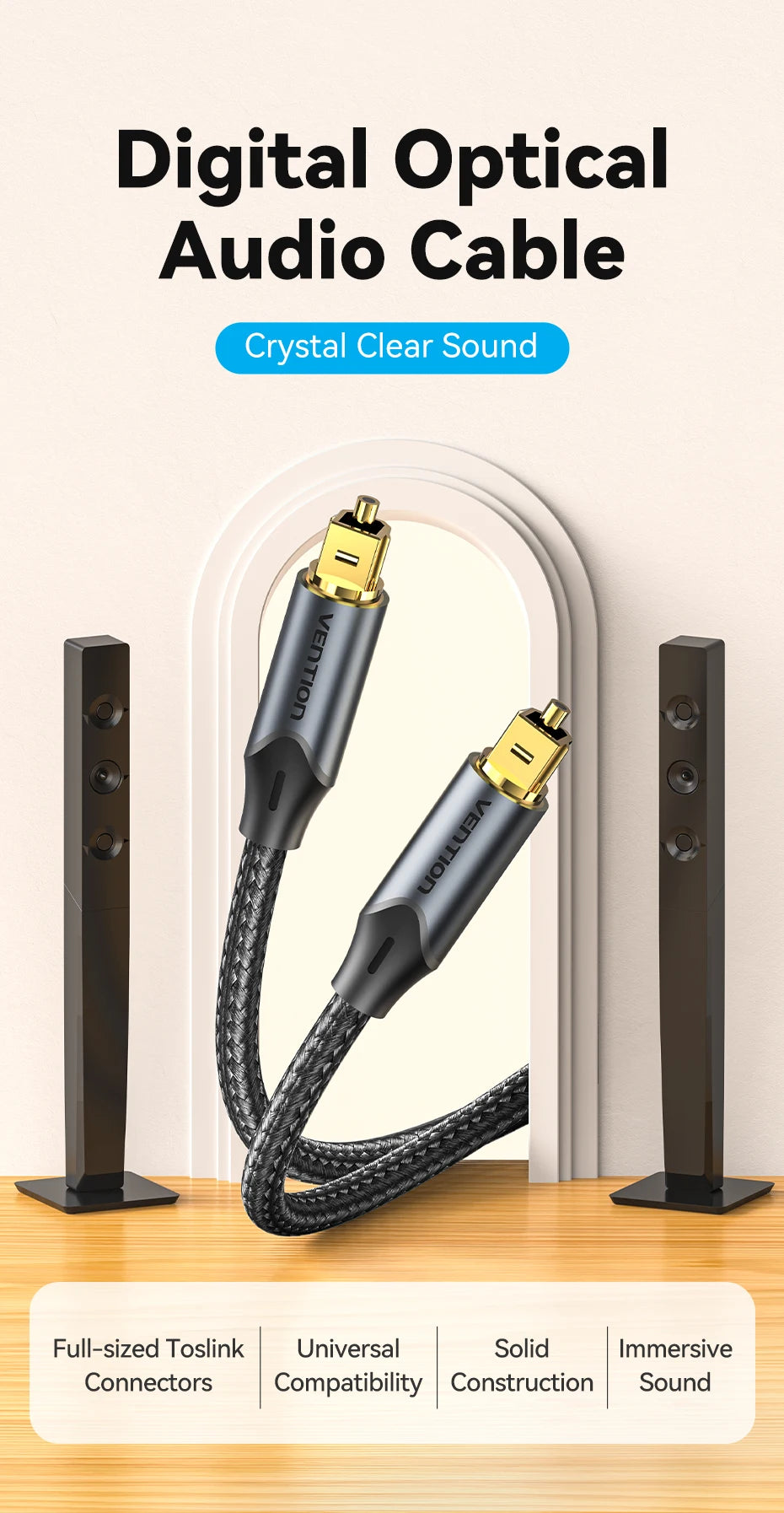 Vention Digital Optical Audio Cable for Superior Sound Quality - Smarsty