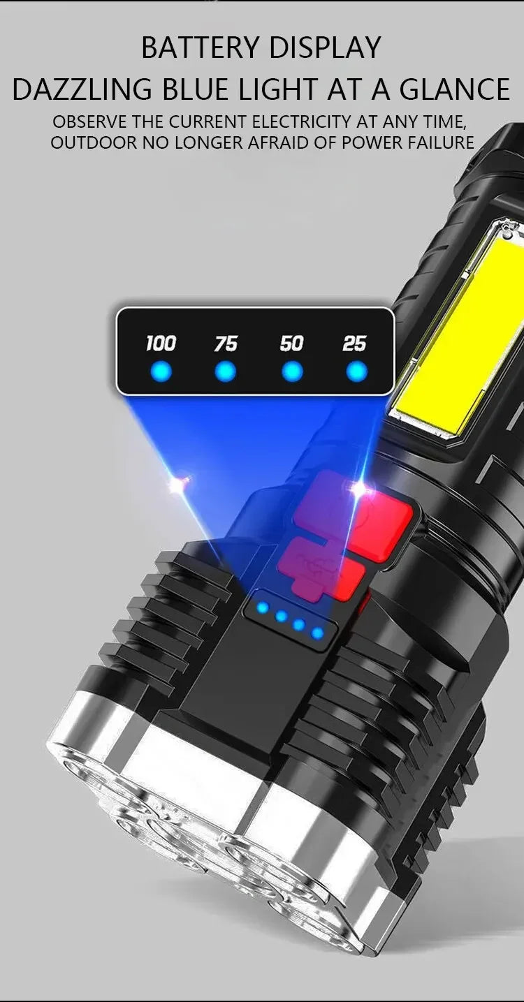 5LED High Power Led Flashlights Rechargeable Camping Spotlight with Side Light 3 Lighting Modes for Camping Adventure Outdoor - Smarsty