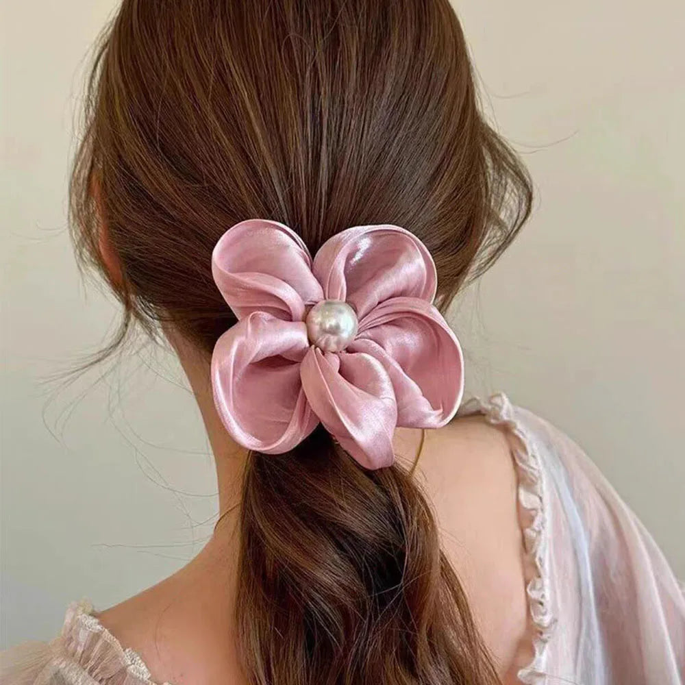 Summer Pearl Flower Scrunchie High Elastic Hair Tie - Smarsty