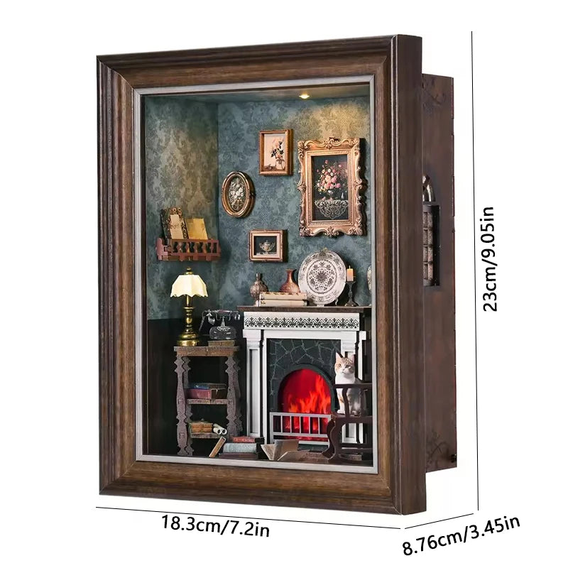 DIY Book Nook Kit 3D Miniature Wooden Doll House Photo Frame Ornament Bookshelf Insert Retro Booknook Decor For Birthday Gifts by Smarsty