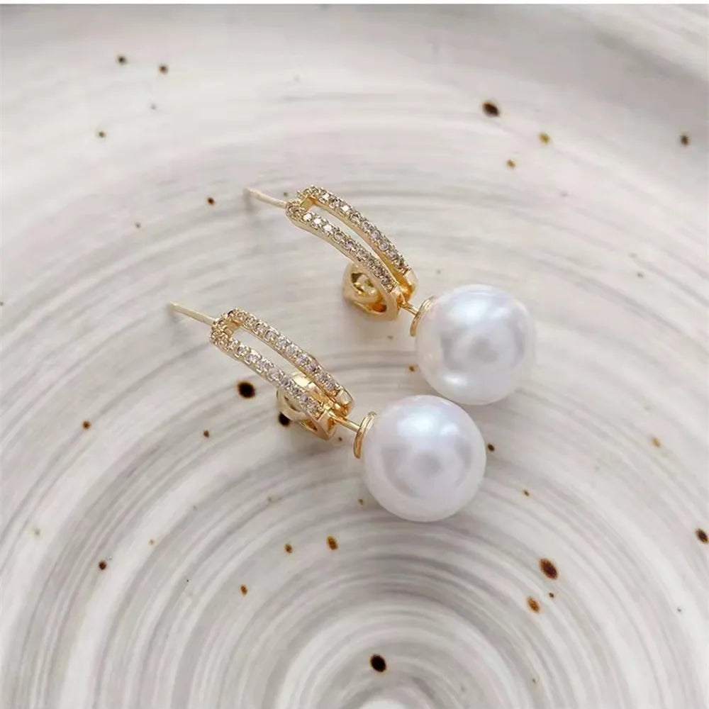 Pearl Long Earrings With Rhinestones For Wedding Fashion - Smarsty