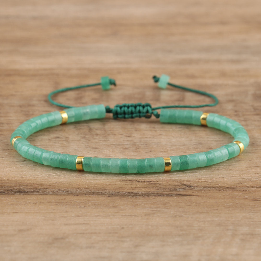 Green Aventurine Bead Bracelet Adjustable Natural Stone - Smarsty