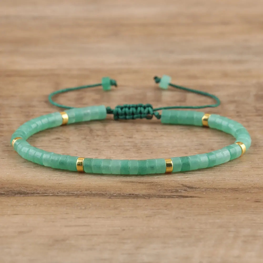 Green Aventurine Bead Bracelet Adjustable Natural Stone - Smarsty