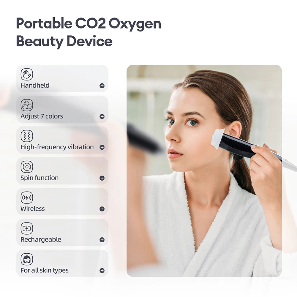 CO2 Oxygen Bubble Pen 5 Gear Vibration Oxygen Bubble Beauty Tool Deep Cleansing Pores Exfoliate LED Photon Skin Care Machine