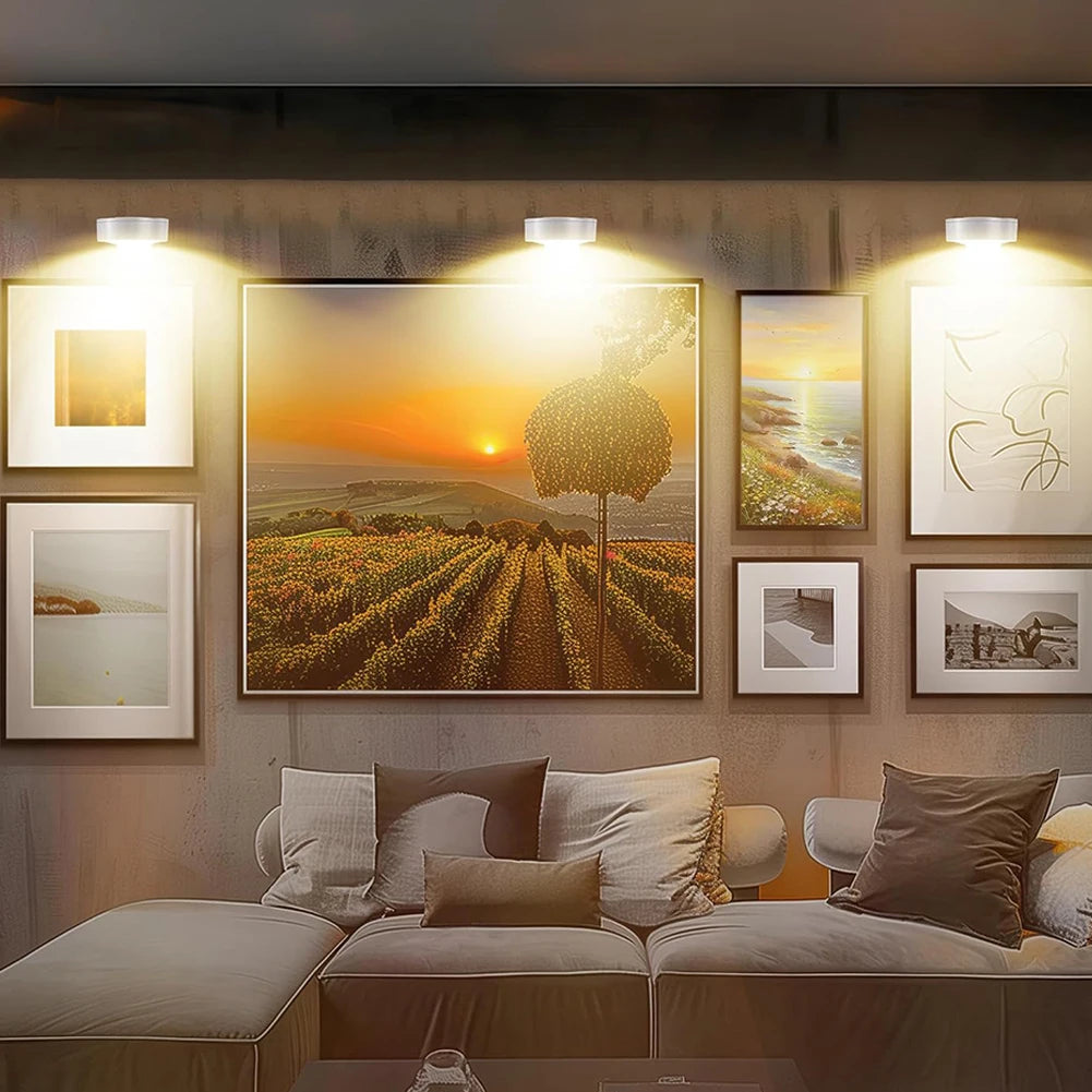 2/3pc Rechargeable Picture Light Magnetic LED Painting Light with Remote and Timer Art Display Light Dimmable 3 Lighting Modes