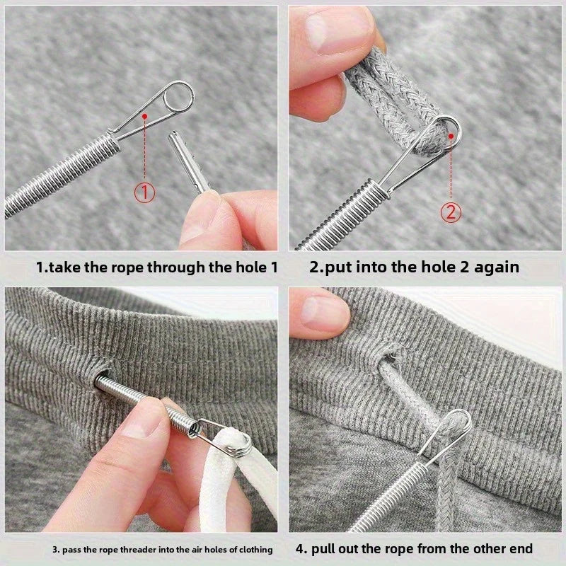 Bendable Spring Drawstring Threader Clip Pants Hoodies Elastic Band Lace Cord Flexible Drawstring Thread DIY Sewing Accessories - Smarsty