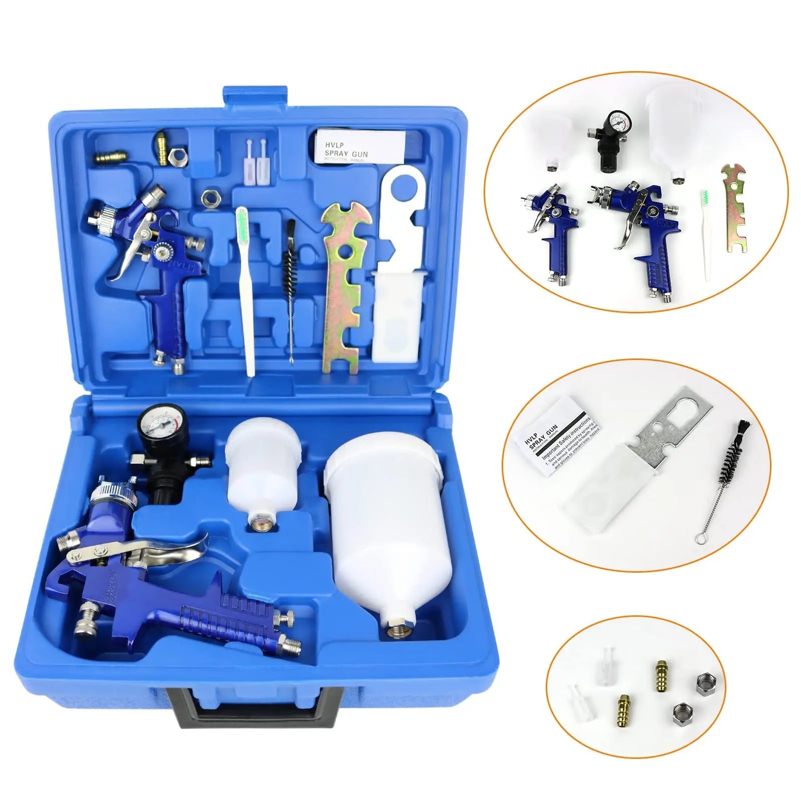 2 Pcs/Set HVLP Paint Sprayer Set, 0.8MM & 1.4MM Nozzle Professional Air Gravity Feed Spray Gun Kit for Car Furniture Painting