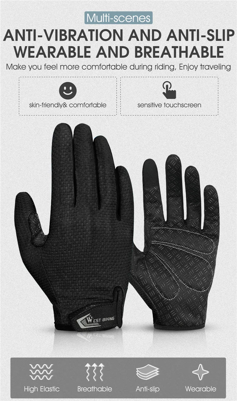 West Biking Full Finger Cycling Gloves Non Slip Silicone Palm - Smarsty