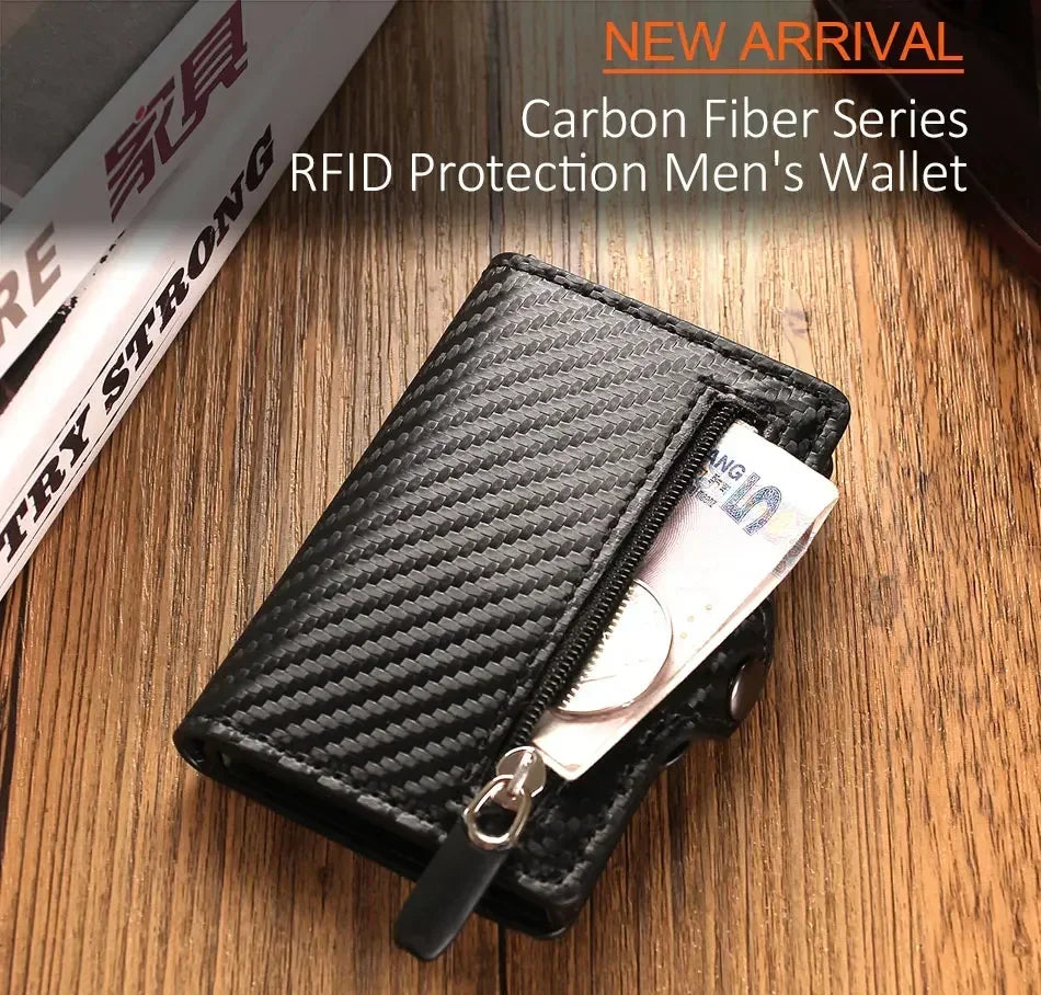 Carbon Fiber Rfid Blocking Men ID Credit Card Holders Wallet Leather Metal Business Bank CreditCard Cardholder Case Carteras