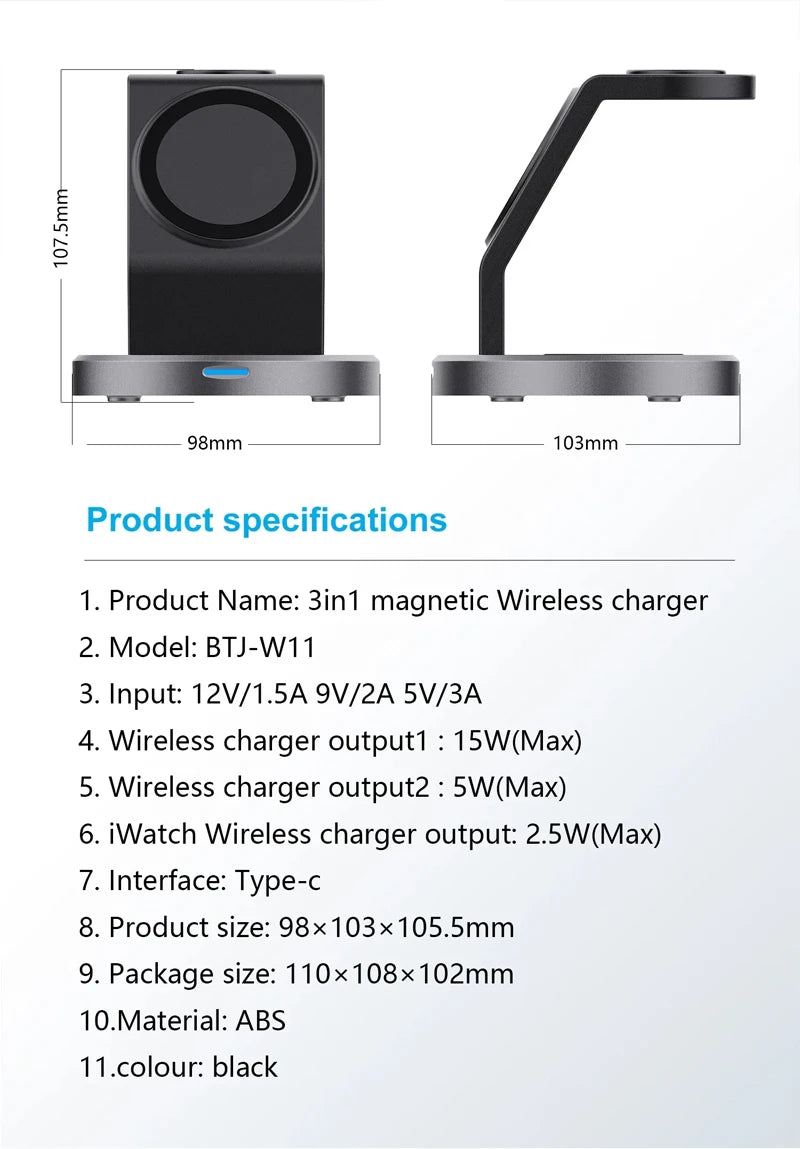 Three In One Magnetic Wireless Charger Stand For iPhone - Smarsty