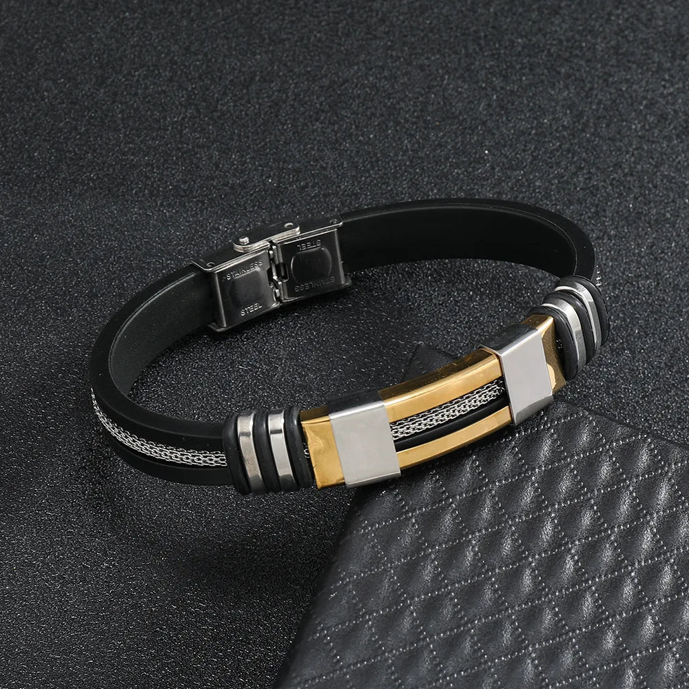 Mens Stainless Steel Leather Bracelet Handmade Hiphop Accessory - Smarsty