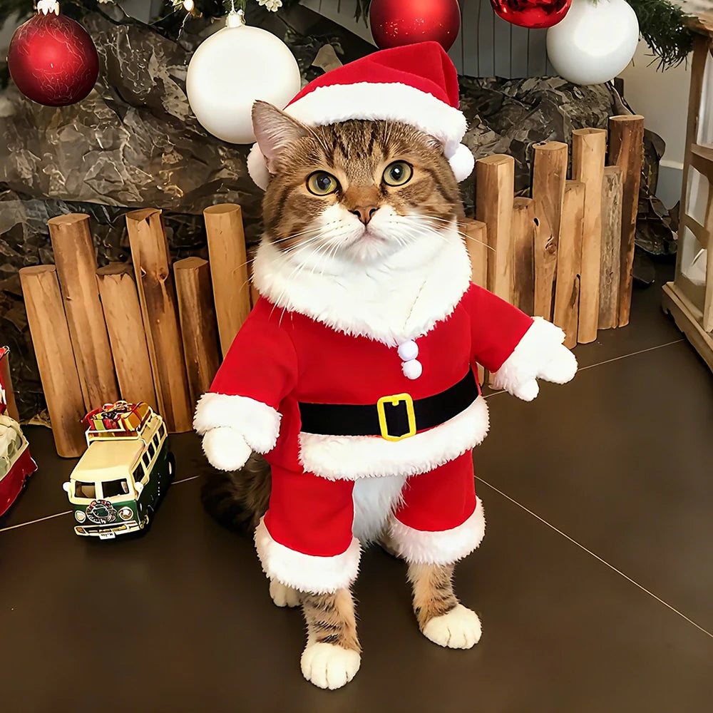 Christmas Pet Costumes Cute Kitten Santa Claus Clothes For Small Medium Dogs Cats Holiday Party Dress Up Apparel Sphynx Outfits - Smarsty