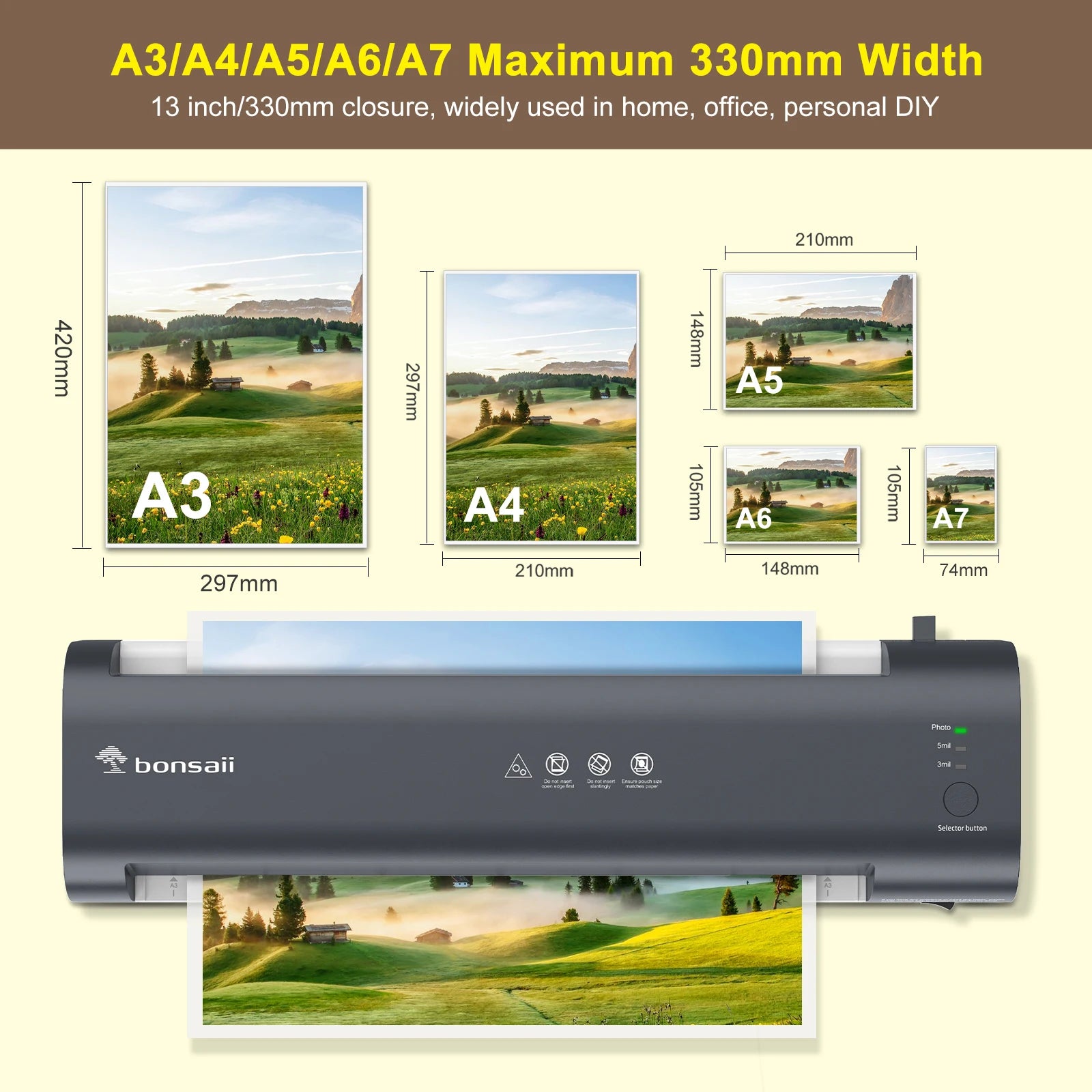 BONSAII 13" Laminator for A3, Never Jam, Smart Temp, Long-Lasting Preservation, Ideal for Home/Office/Classroom