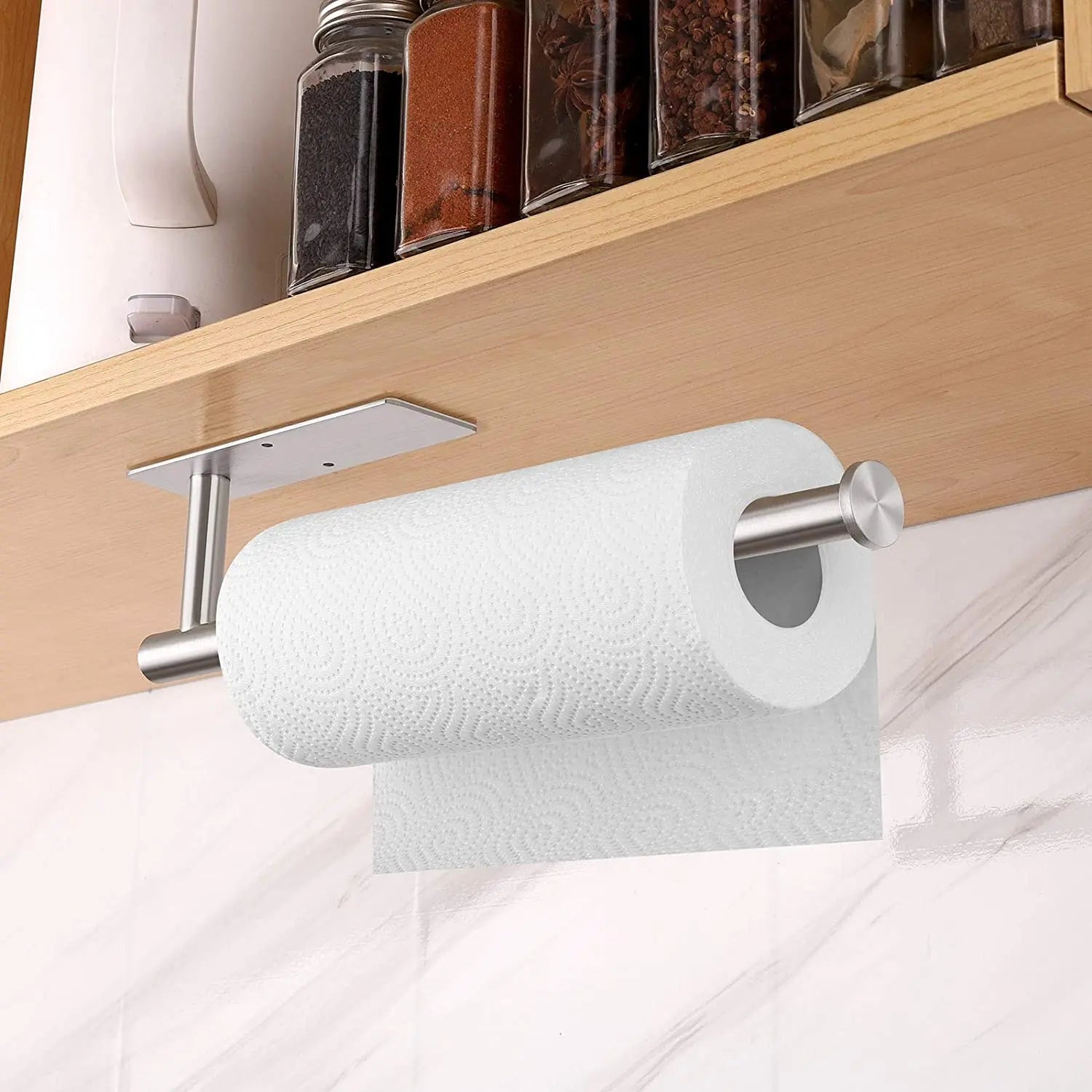 Paper Towel Holder Punch-Free Roll Paper Holder Kitchen Tissue Shelf Under Cabinet Fresh Film Tin Foil Holder Accessory by Smarsty