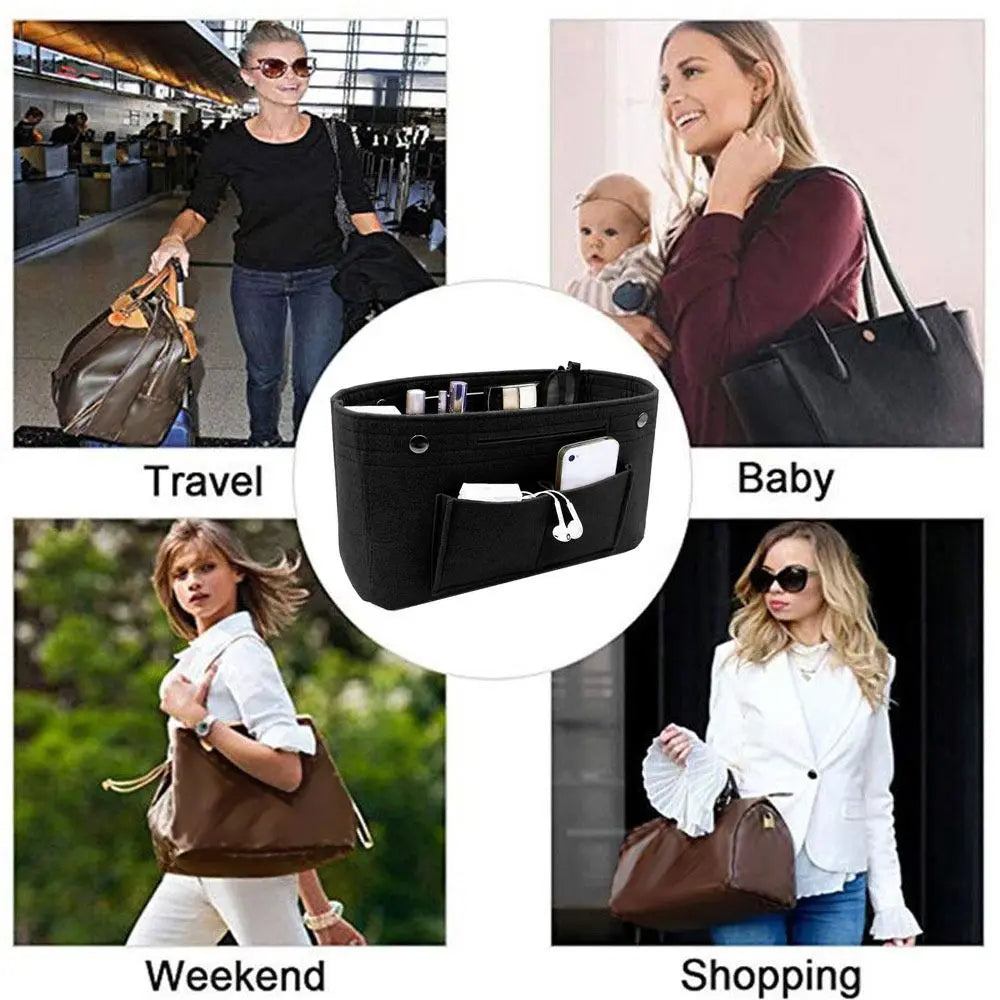 Women's Organizer Handbag Felt Travel Bag Insert Liner Purse Organiser Pouch