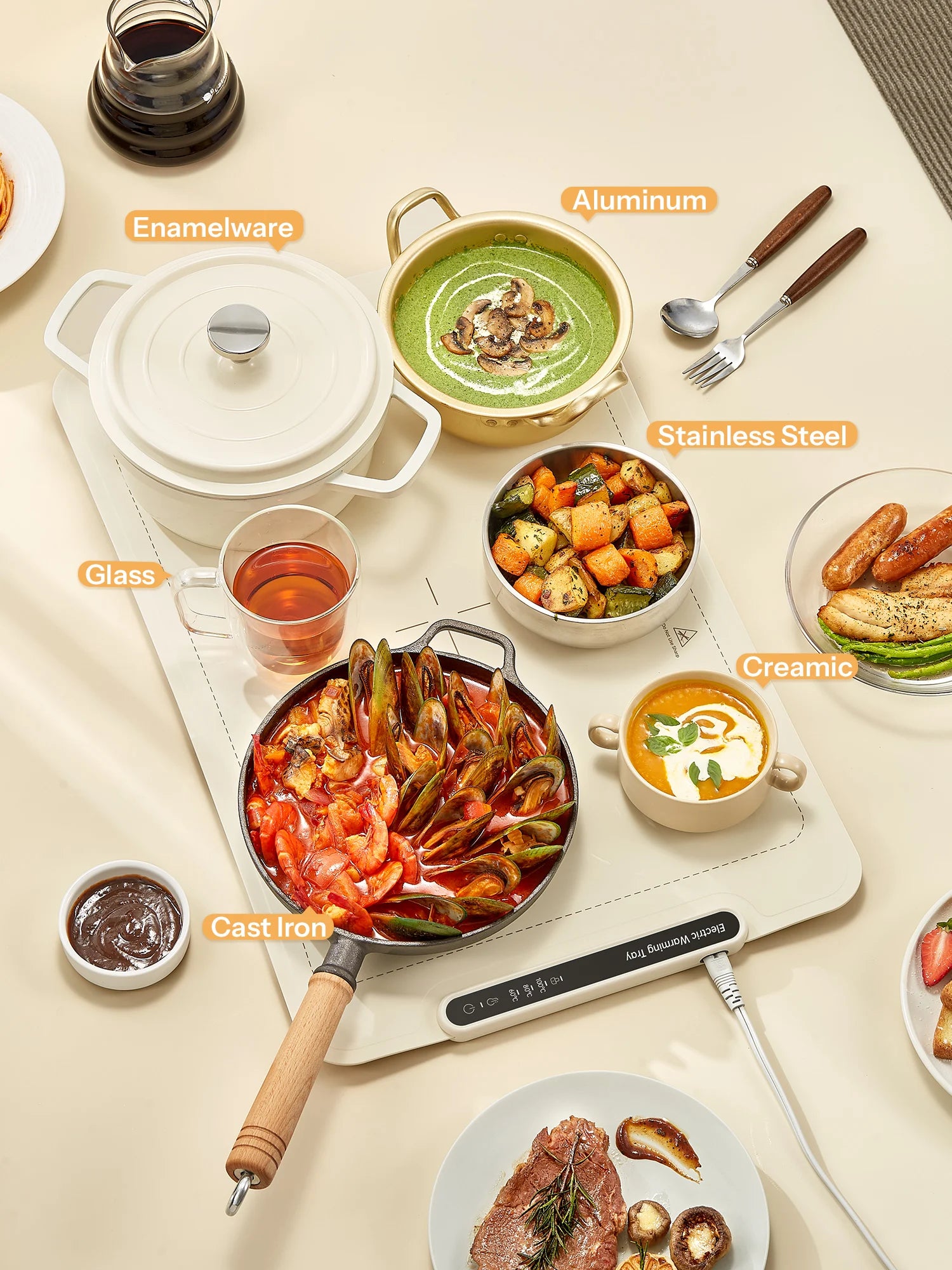 Electric Warming Tray, Yabano Foldable Food Warming Mat with 3 Temperature Settings, Auto Shut-Off Food Warmer for Buffet