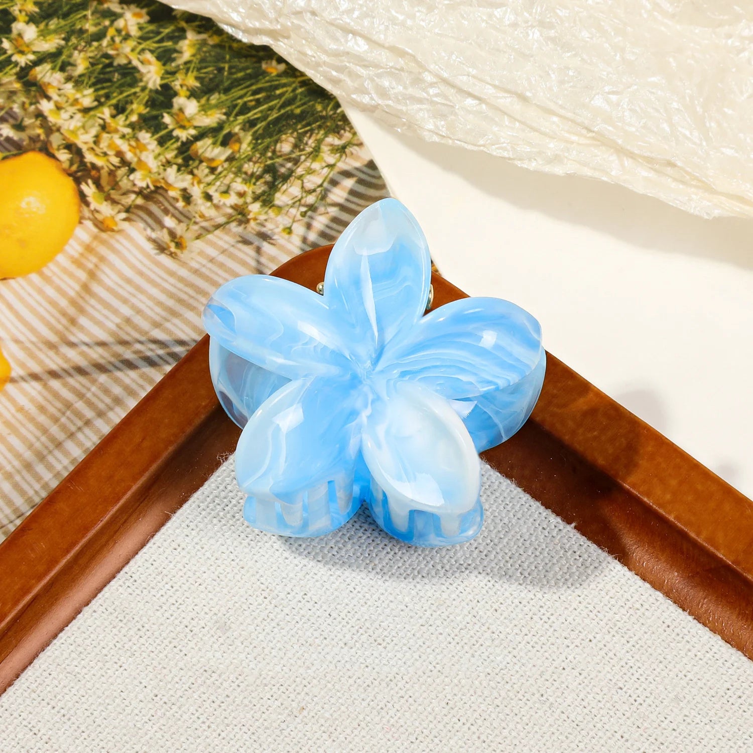 Hawaiian Gradient Marble Flower Hair Clips Small Lightweight - Smarsty