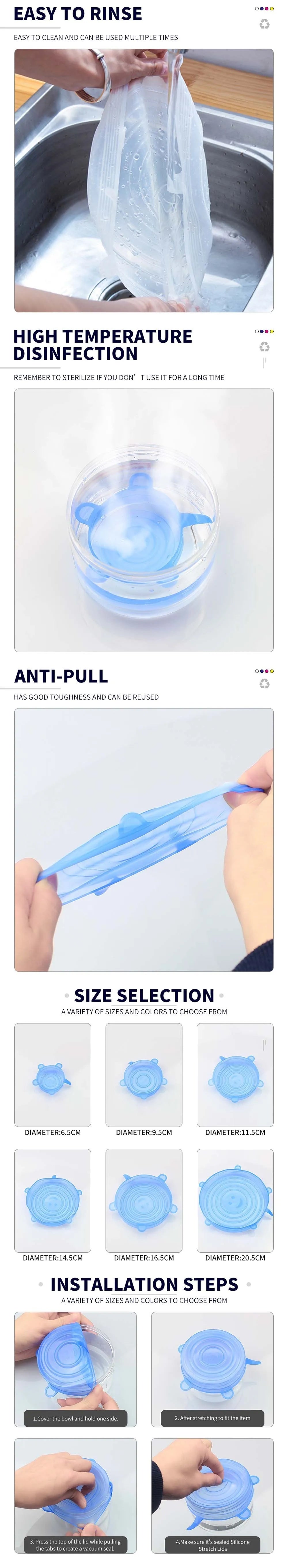 6 Pcs Silicone Cover Stretch Lids for Kitchen Microwave Food Covers Bowl Caps Elastic Silicone Lid Cap Universal Adaptable Lids by Smarsty